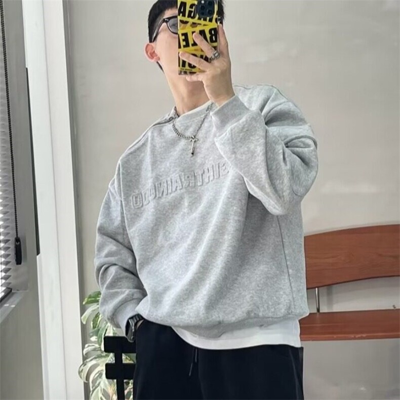 春秋季美式潮牌宽松廓形落肩钢印凸起字母拉链圆领卫衣男INS外套,男装卫衣,星座506A