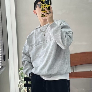 春秋季美式潮牌宽松廓形落肩钢印凸起字母拉链圆领卫衣男INS外套