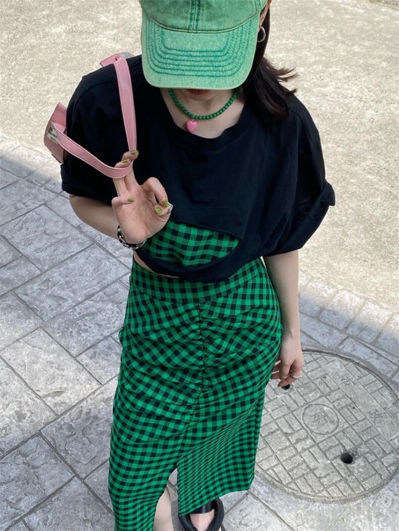 格子半裙?拼格T高级感十足，女装半身裙，Alissa Lin