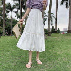 a字半身裙女夏款2021新款韩版宽松显瘦百搭气质仙女高腰百褶裙子，女装连衣裙，潮品会