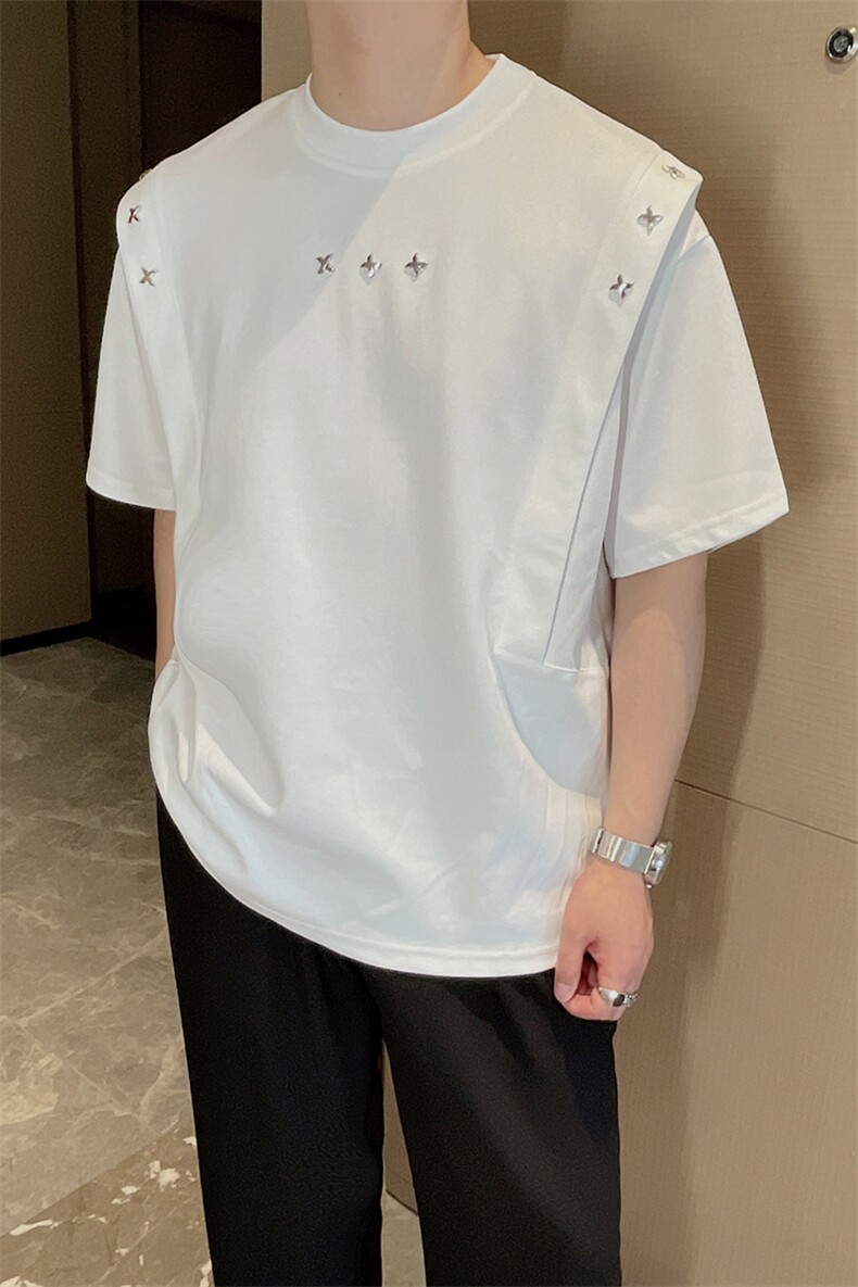 夏季高级小众网红假两件铆钉短袖T恤男时尚帅气半袖上衣TX1226P52,男装T恤,电商B267