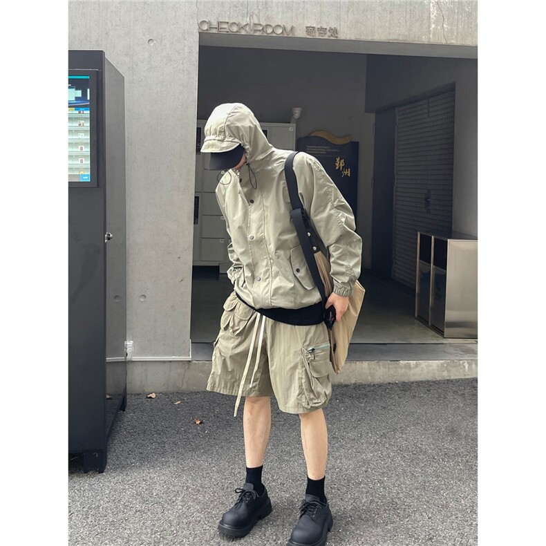 防水速干机能风工装拉链口袋短裤男生炸街复古五分运动阔腿哈伦裤,男装牛仔裤,星座506A