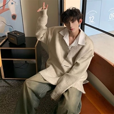 秋冬大V领外搭毛衣男女慵懒风休闲毛线衣网红颗粒针织6318P49网图，女装针织衫/毛衣，电商B245