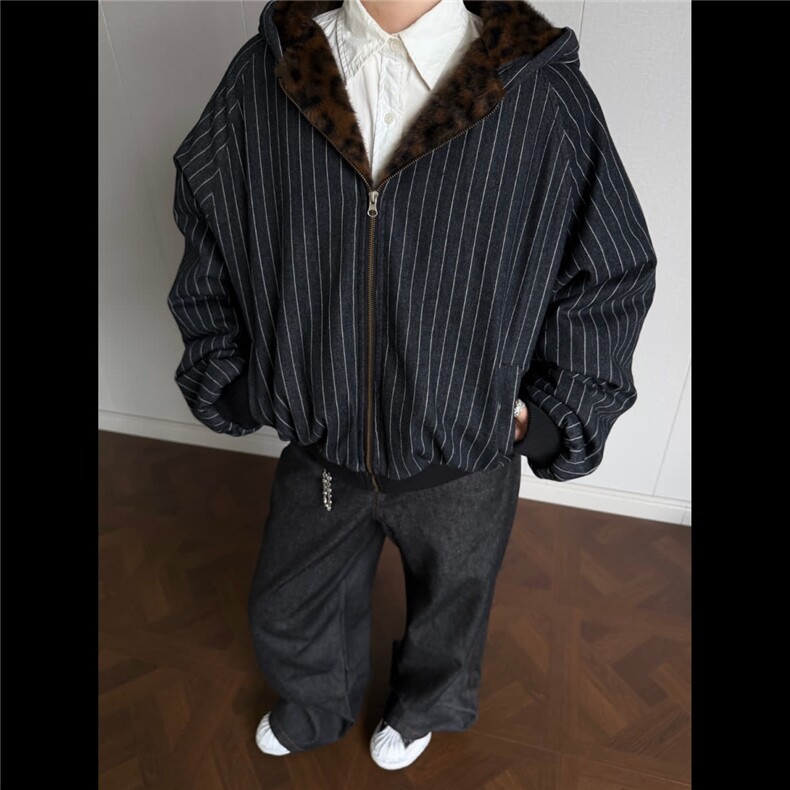 复古牛仔条纹棉服男冬季潮牌宽松情侣加厚保暖棉袄潮LS50399-p115,男装棉衣,星座1008
