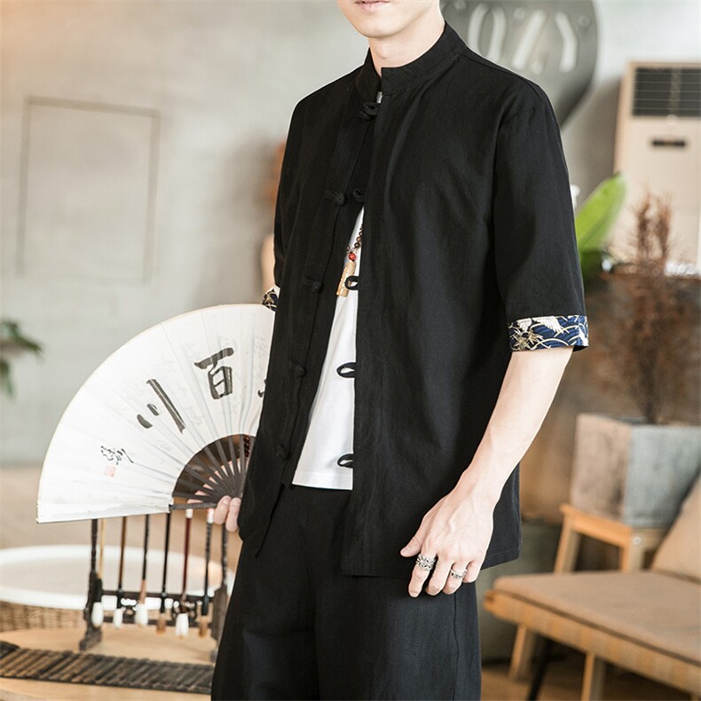 2021夏季中国风棉麻短袖衬衫男宽松盘扣半袖衬衣QT6005-CS89-P35,男装衬衫,星座1112-5（原712-5）