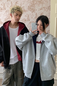 加绒加厚卫衣男女重磅高品质美式撞色连帽外套5D1186-TP60不图片
