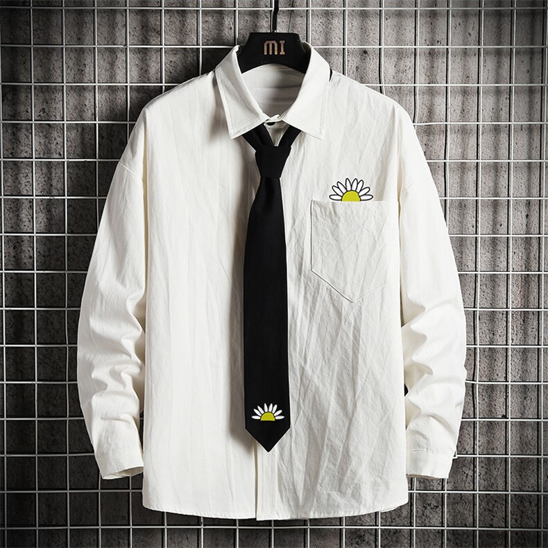 LC42089-P45痞帅领带长袖衬衫男士大码dk制服男jk衬衣男 网格挂拍图片