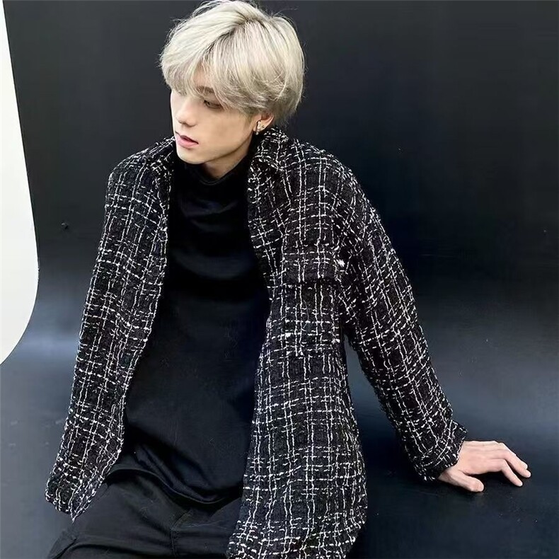 春秋款外套男装百搭显瘦宽松潮流格子毛呢衬衫潮牌JK652,男装衬衫,星座208-5