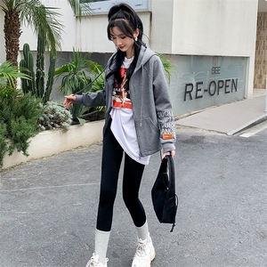 开衫卫衣拉链外套女2024春季新款韩版慵懒风连帽宽松大码外套女图片