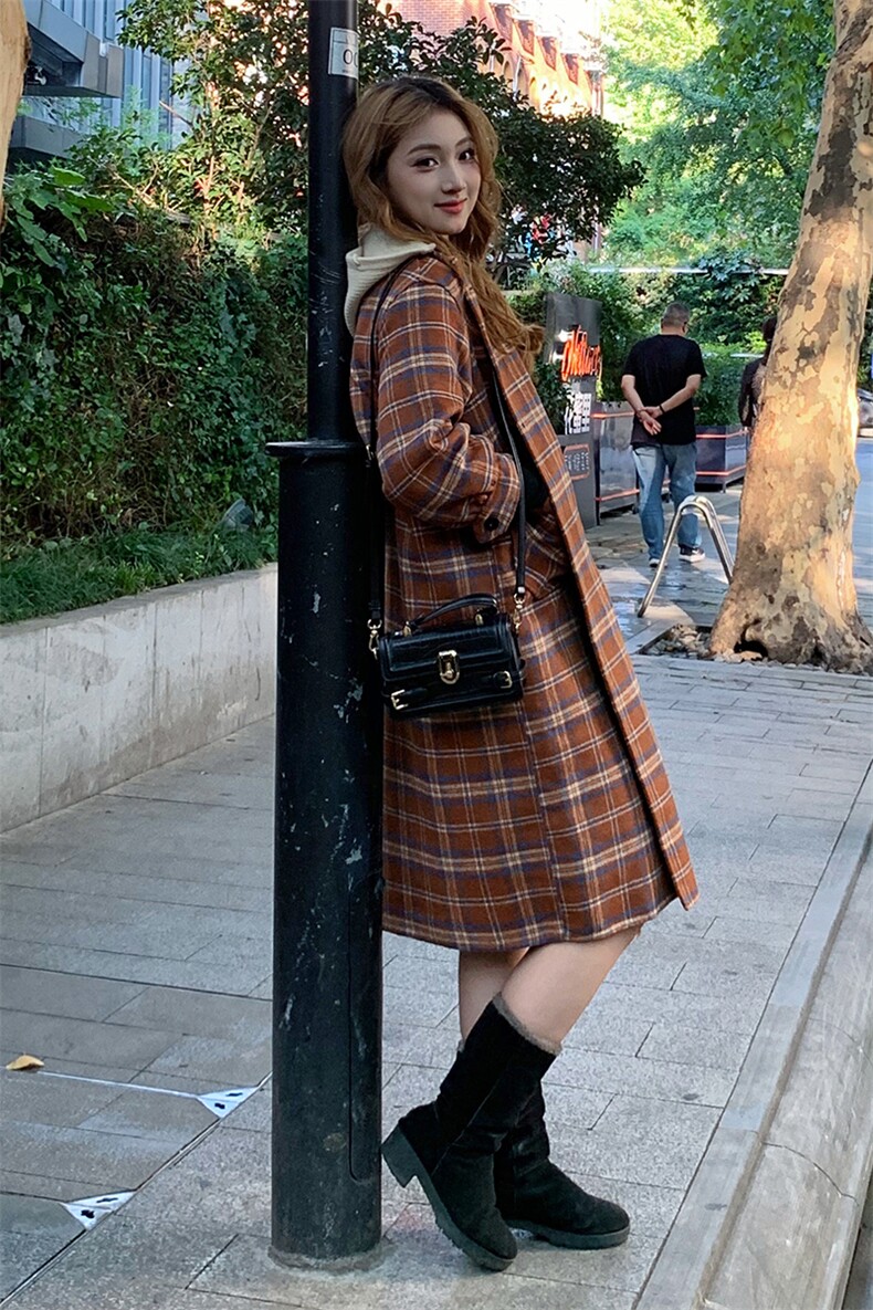 双面呢羊毛大衣女2024冬装新款长袖牛角扣中长款外套,女装双面呢大衣,天丝秀