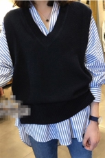 早秋韩国同款大码宽松羊绒马甲V领套头无袖毛衣背心女坎肩羊毛潮，女装马甲，洁纯羊绒