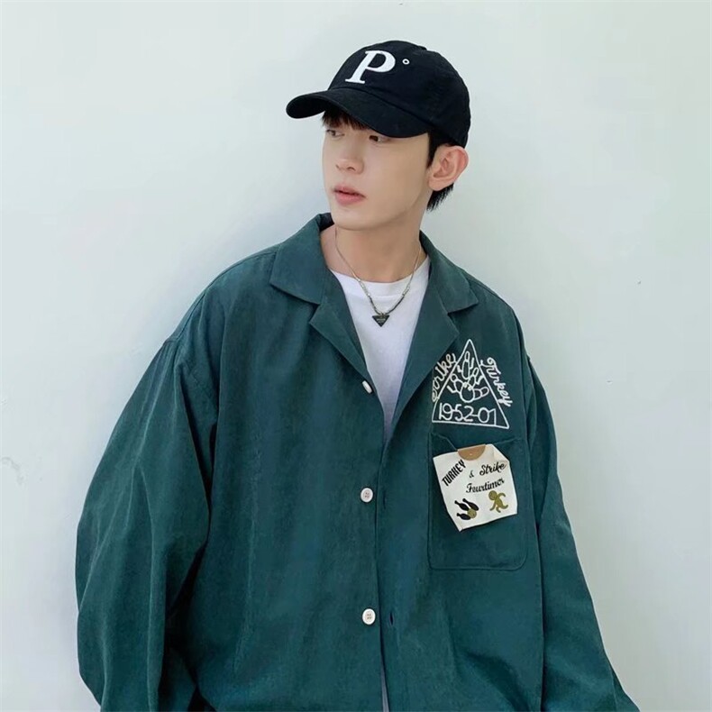 长袖衬衫男港风日系韩版毛巾绣日系衬衫C234P33图片