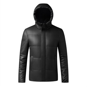 X2253秋冬新款海宁皮衣男士绵羊皮夹克鹅绒羽绒服连帽P730图片
