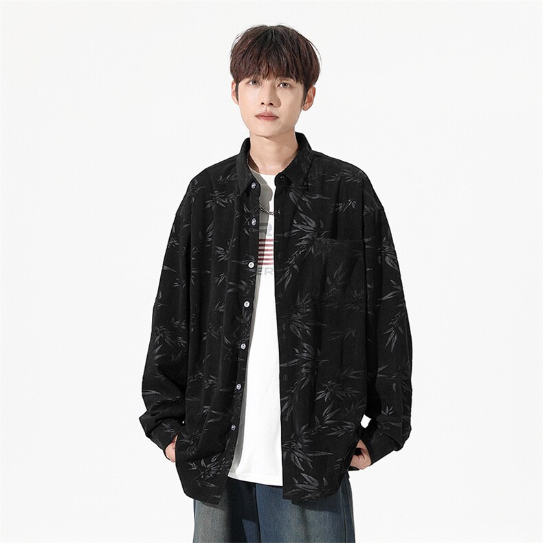 精品秋冬新款港风男大码灯芯绒衬衫宽松印花长袖外套衬衣/851p45,男装衬衫,电商A012