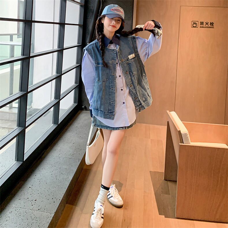 有买家秀-2024现货新款衬衫牛仔马甲两件套-款号9905-P145K198,女装套装/套裙,浙宝305
