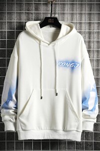 7XL-M挂拍2023春季新款白色连帽卫衣外套男休闲长袖加肥加大码图片