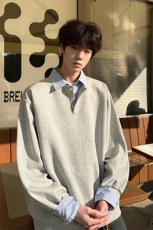 8XL-M韩版假两件撞色拼接卫衣长袖男翻领宽松套头上衣WY16P68，男装卫衣，电商D206-1