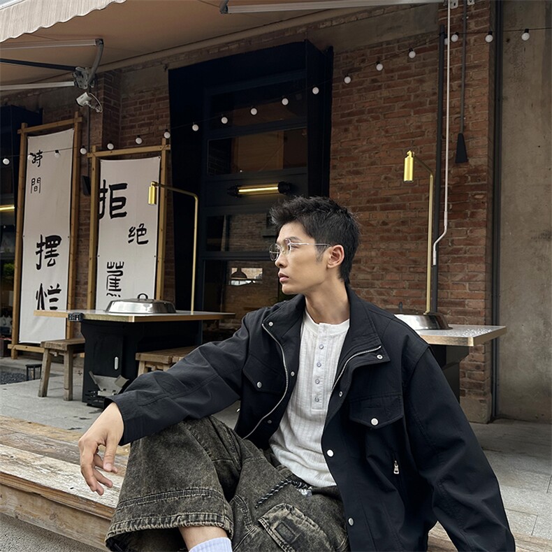 秋季2025老钱风抖音纯色休闲立领夹克店主风A236-82531-p145,男装夹克,电商A236