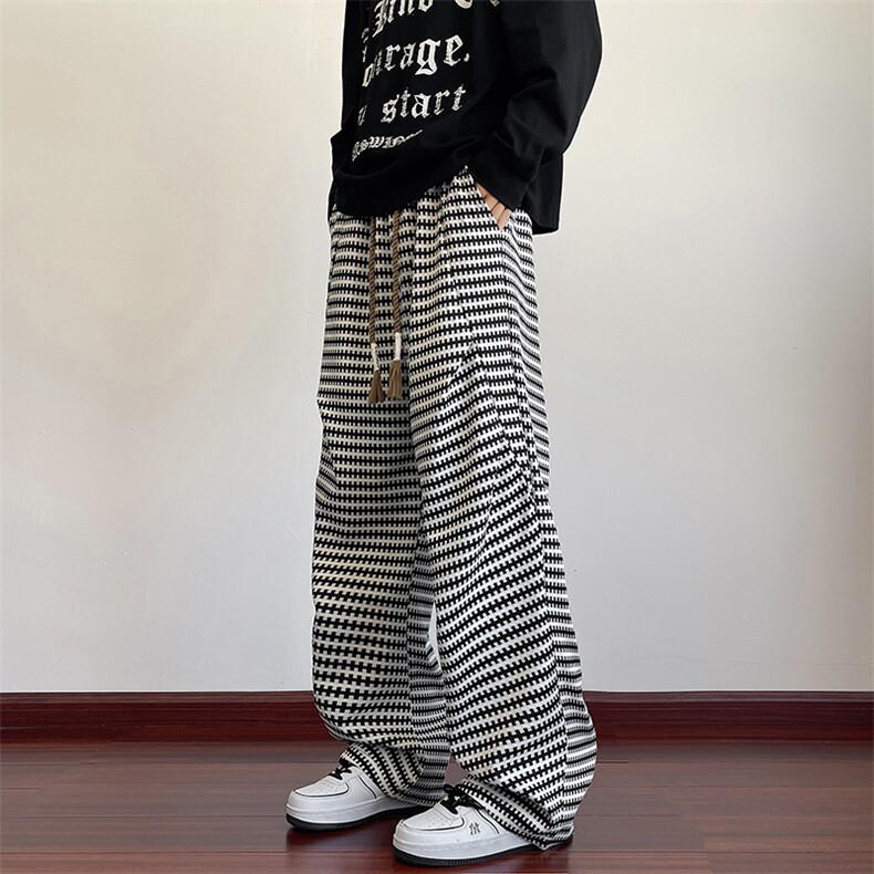模特图YK86095-P35聚酯纤维秋季新款棋牌格裤子男,男装休闲裤,电商A086-1