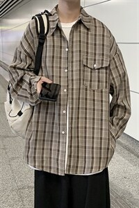 2025春装新款格子休闲百搭帅气长袖男休闲衬衫上衣D201-DM96-P45，男装衬衫，电商D321-1