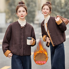 时尚圆领撞色短款棉服女2025冬新款休闲宽松保暖棉衣夹棉加厚外套，女装棉衣/棉服，余墨