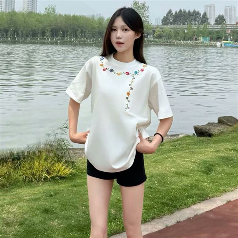 万针全刺绣工艺抖音得物高品质260克重磅纯棉双纱美式高街短袖T恤,男装T恤,电商A486-1