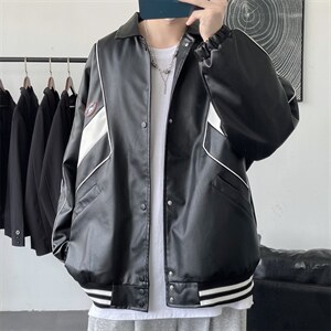 JK9120-P85皮夹克棒球服绣花秋季潮流百搭韩版宽松大码休闲外套图片