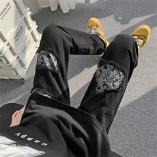 美式vibe小众高街暗黑风腰果花破洞牛仔裤男N8053P40，男装牛仔裤，星座1116-2