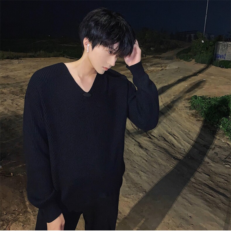 慵懒纯色V领针织衫男韩版禁欲系小众套头上衣潮T908-P78,男装针织衫/毛衣,星座1501