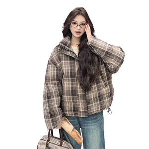新款！！现货复古格子毛呢90绒羽绒服2c213-8220-P295-K418图片