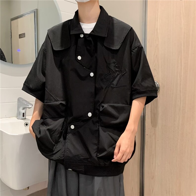 夏季短袖夹克男韩版潮流刺绣字母帅气2026新款ins外套W4879-P50,男装T恤,星座412