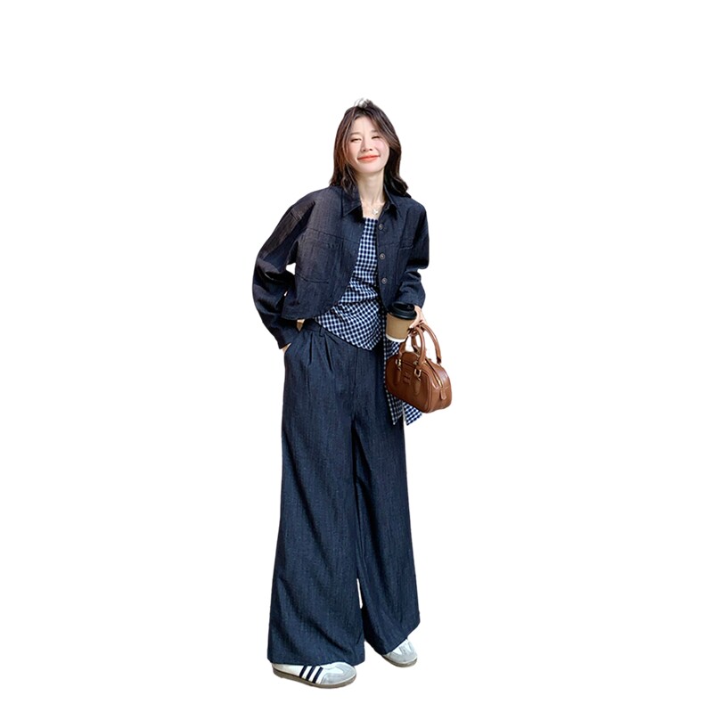 休闲减龄穿搭工装夹克套装女春秋2025超火好看高级感阔腿裤三件套,女装套装/套裙,2C007