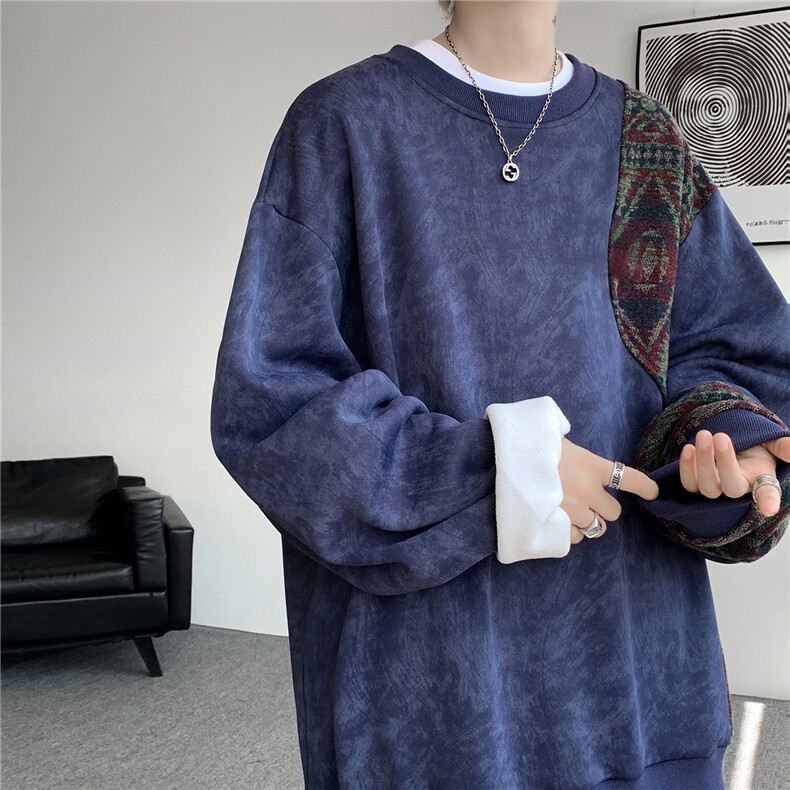 现货WY10169-特P50新中式重磅圆领拼接长袖套头上衣大码卫衣外套,女装短外套,电商A059