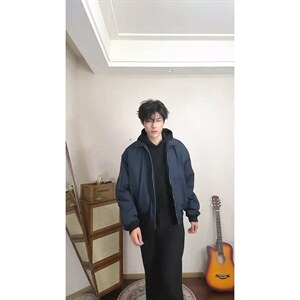 美式高街复古老钱风薄款夹克冲锋衣男女纯色休闲宽松boxy飞行外套图片