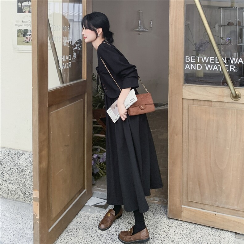 法式优雅黑色西装吊带连衣裙套装女春秋韩系绝美两件套爆款高级感,女装套装/套裙,2C212