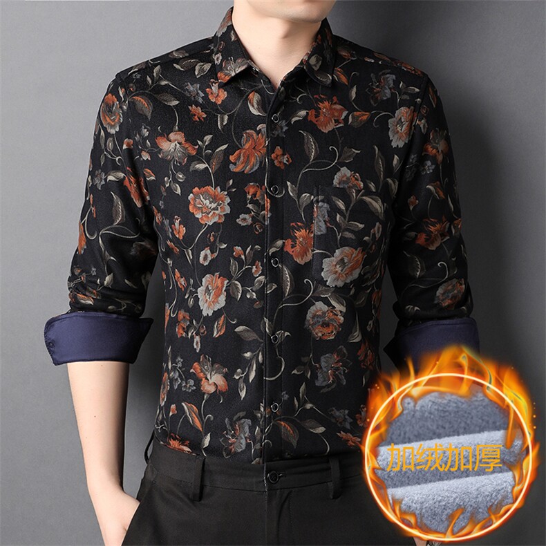 秋冬季新款加绒衬衫男厚款长袖中年休闲爸爸装衬衣HPNC-38-P65,男装衬衫,电商B212（原钱塘6029）