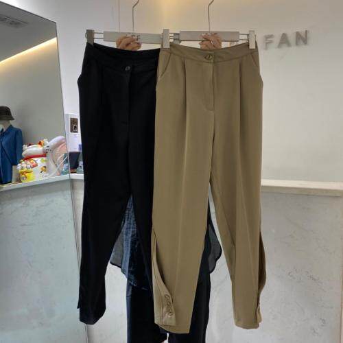 春季新款裤脚纽扣开叉西装裤,女装休闲裤,不凡