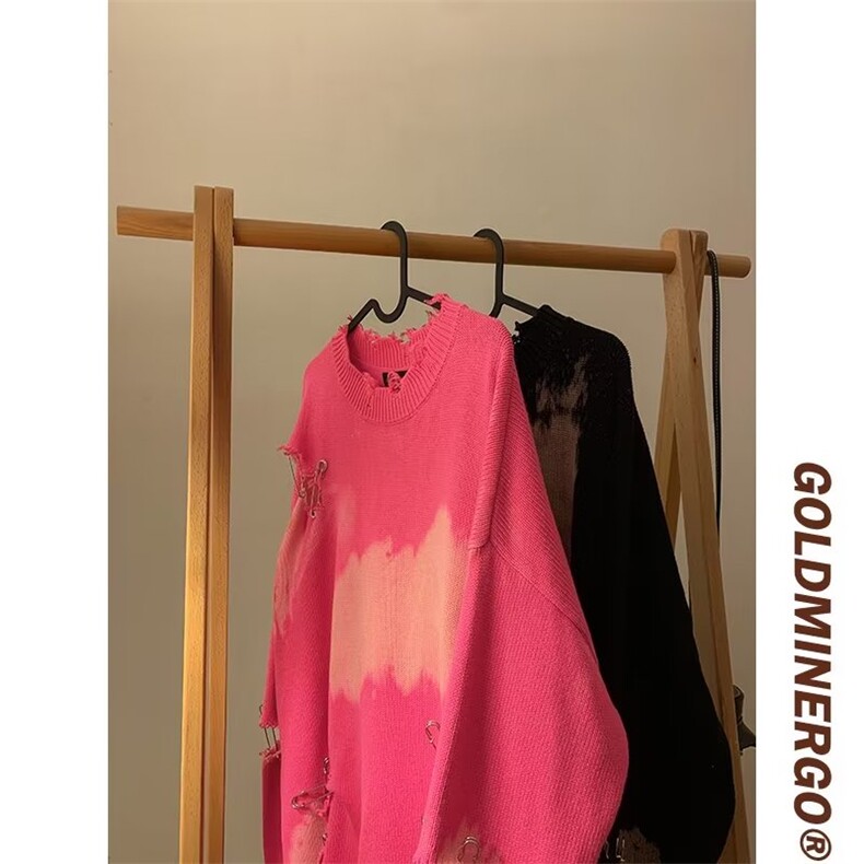 美式vibe高街破洞别针毛衣男女ins潮牌宽松扎染针织衫MY9836-P48,男装针织衫/毛衣,星座1008-1