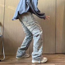 美式高街牛仔裤男韩版潮流个性帅2024冬季新款ins长裤RK1289-P65，男装牛仔裤，星座412-3