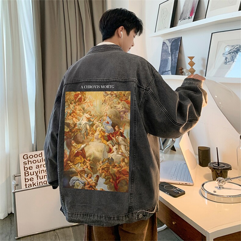 直播品质美式高街扎染印花复古水洗牛仔衣潮流夹克外套NZ17特65,男装夹克,电商A486
