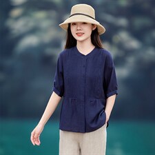 2026年春季短袖亲肤透气宽松薄文艺风，女装衬衫，江南依恋