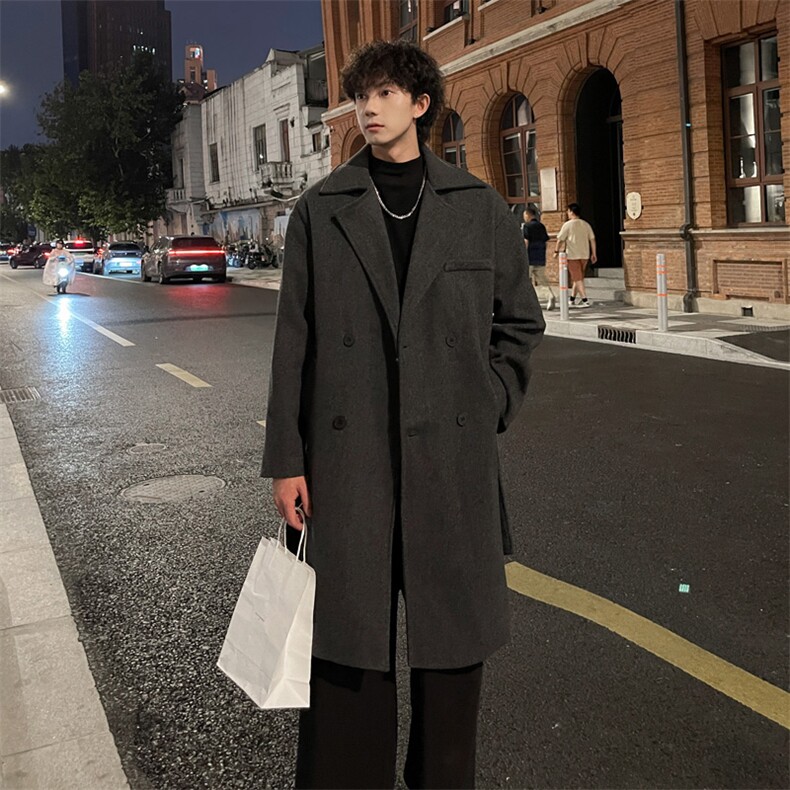 外景秋冬美式宽松毛呢大衣男中长款风衣外套MN99995/P100加棉P110,男装风衣,电商B316