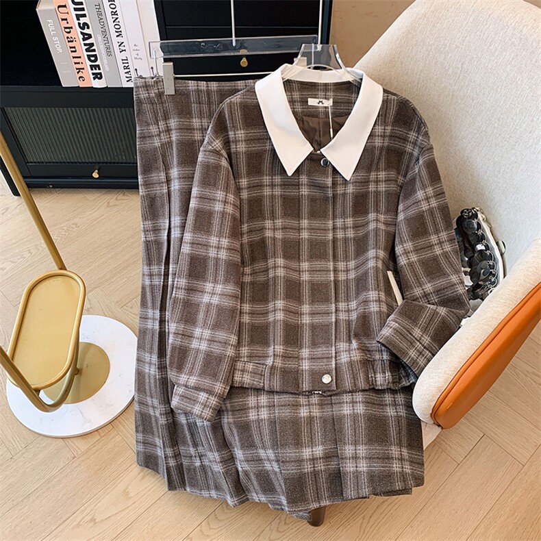 130-350斤大码女装胖mm格子毛呢外套半身裙高级感套装深秋新款，女装大码女装，变形策服饰