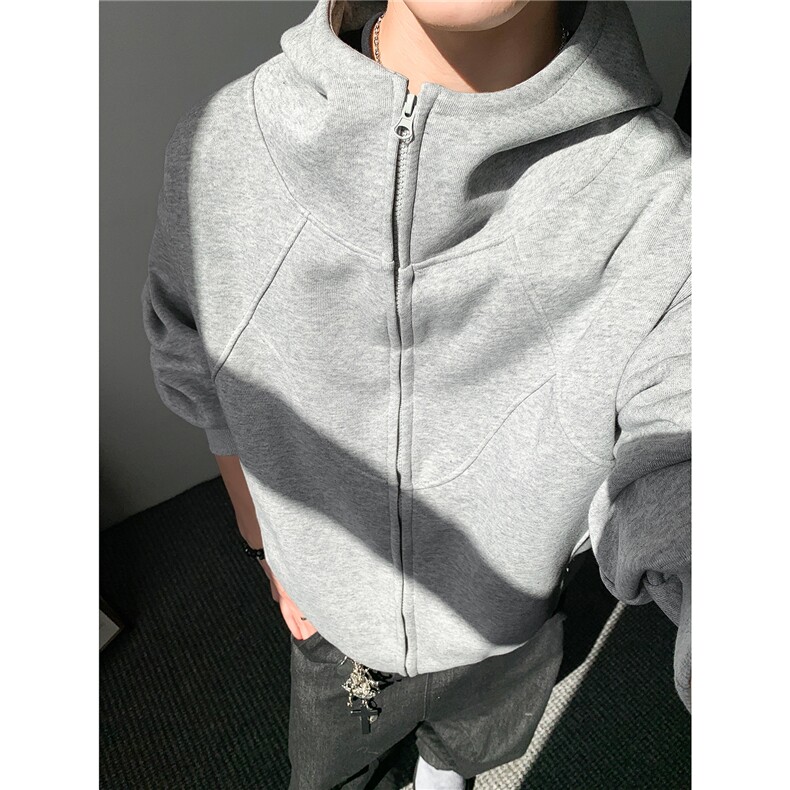 重磅全棉无帽绳450克拉链连帽卫衣硬挺短宽套头外套男 RH5325-P58图片