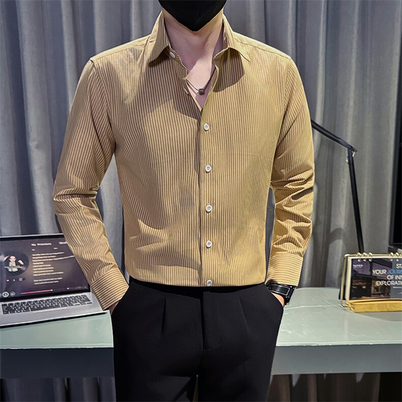 主推新款足货秋冬男士内搭长袖衬衫小伙店主条纹衬衣C601P48控78，男装衬衫，星座301B-1