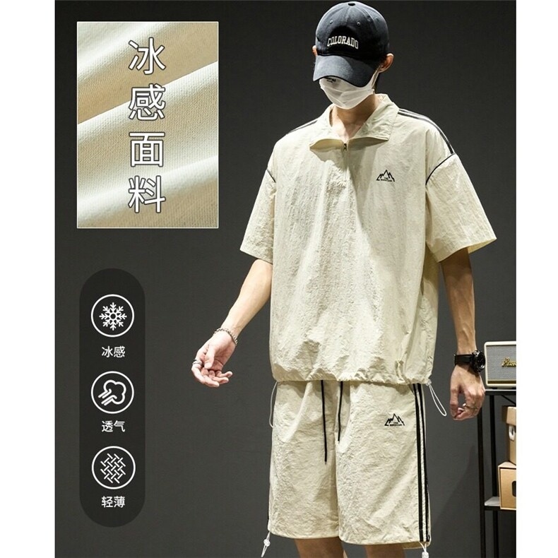 W10039-P48网图现货运动套装夏季冰丝薄款短袖短裤一套休闲痞帅,男装牛仔裤,星座1608-2