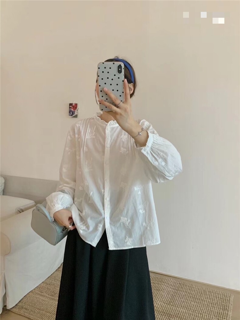 2025夏季重工刺绣款日常百搭时尚长袖衬衣,女装衬衫,洛丽兰可