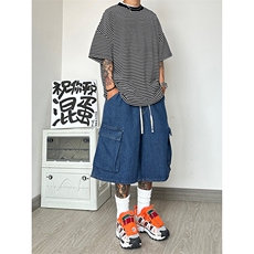美式复古七分工装牛仔短裤日系cityboy廓形大码oversize，男装牛仔裤，星座310A-4