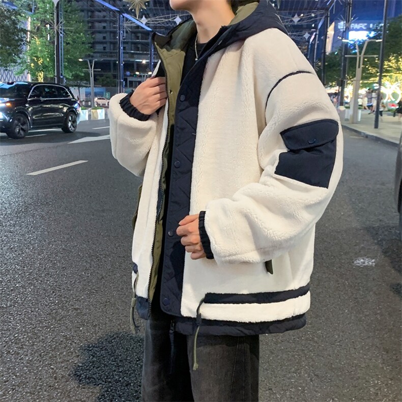 情侣棉服男士加绒加厚拼接工装保暖羊羔毛冬装外套M021-P125,男装棉衣,星座308B-2