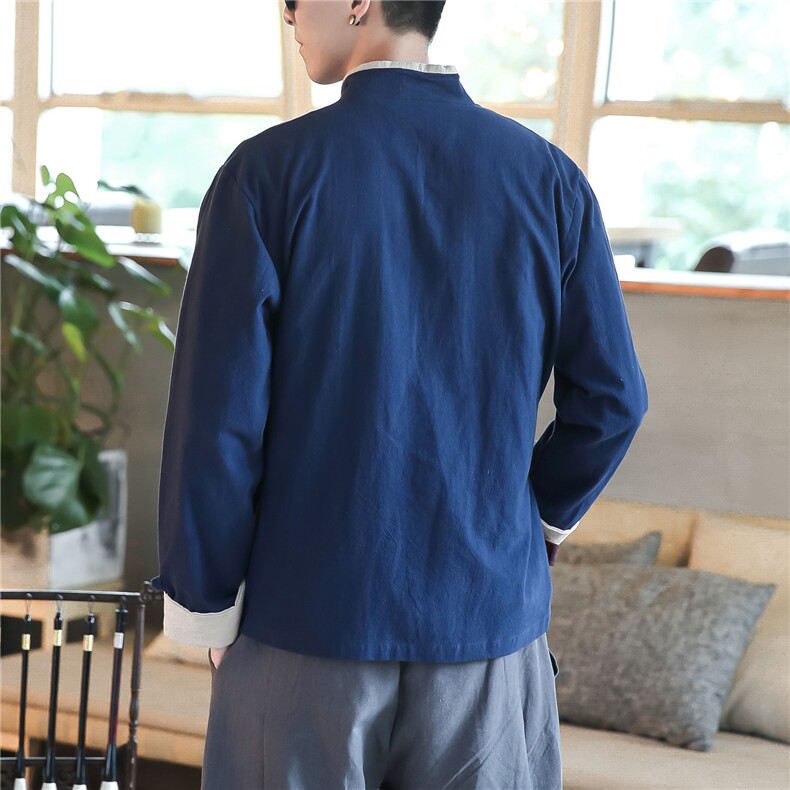 春夏风棉麻长袖衬衫男复古唐装衬衣外套F89-P70可定制团购,男装衬衫,星座313B-4（原星座309A-1）